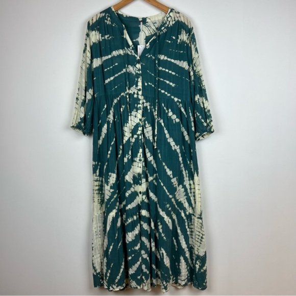 Young Fabulous and Broke Tie Dye Dawn Dress in Dark Green/ Teal and White - Picture 6 of 14